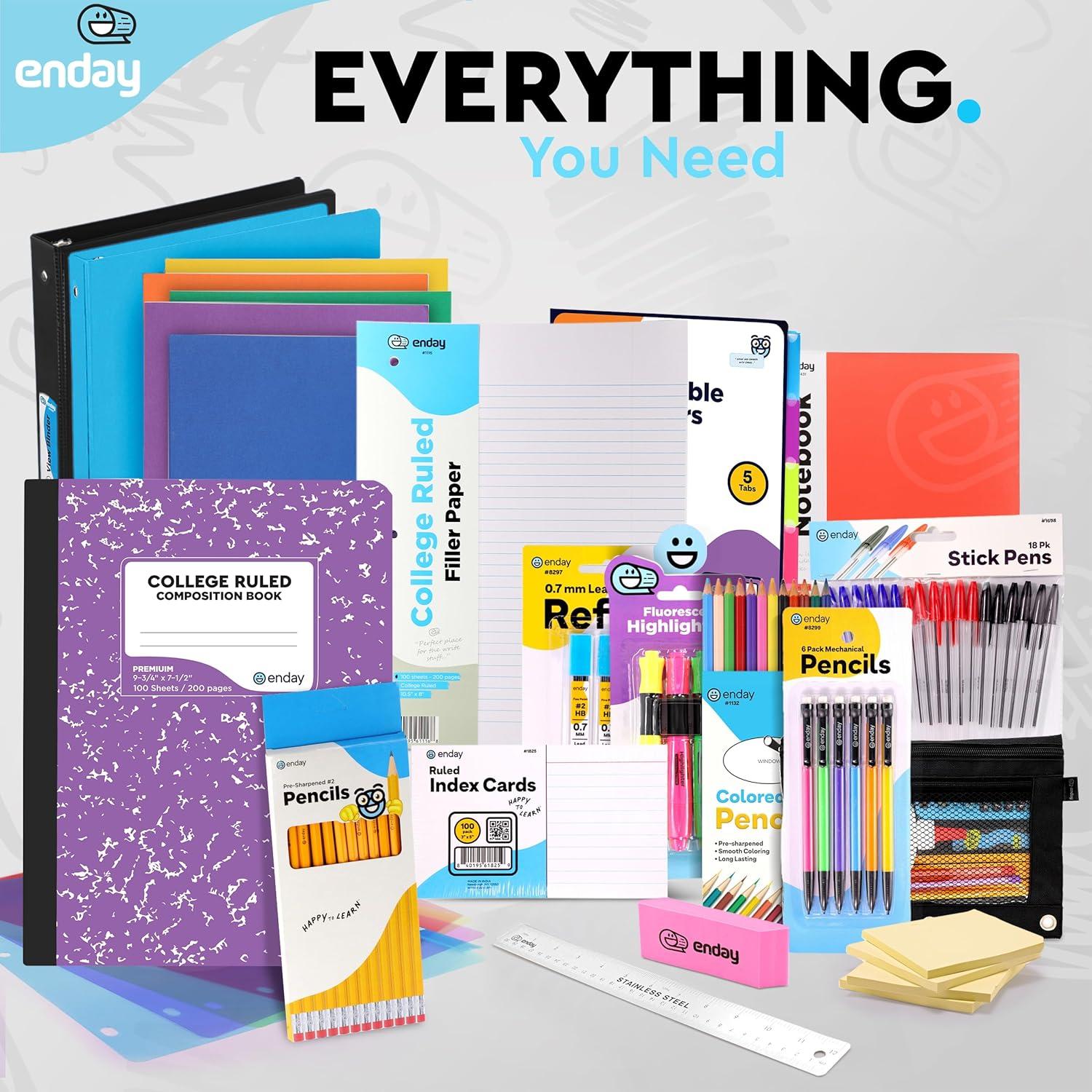 105-Piece School Supplies Kit for High School & College – Binders, Notebooks, Folders, Pens, Pencils, Sticky Notes, Dividers, Ruler, Erasers & More