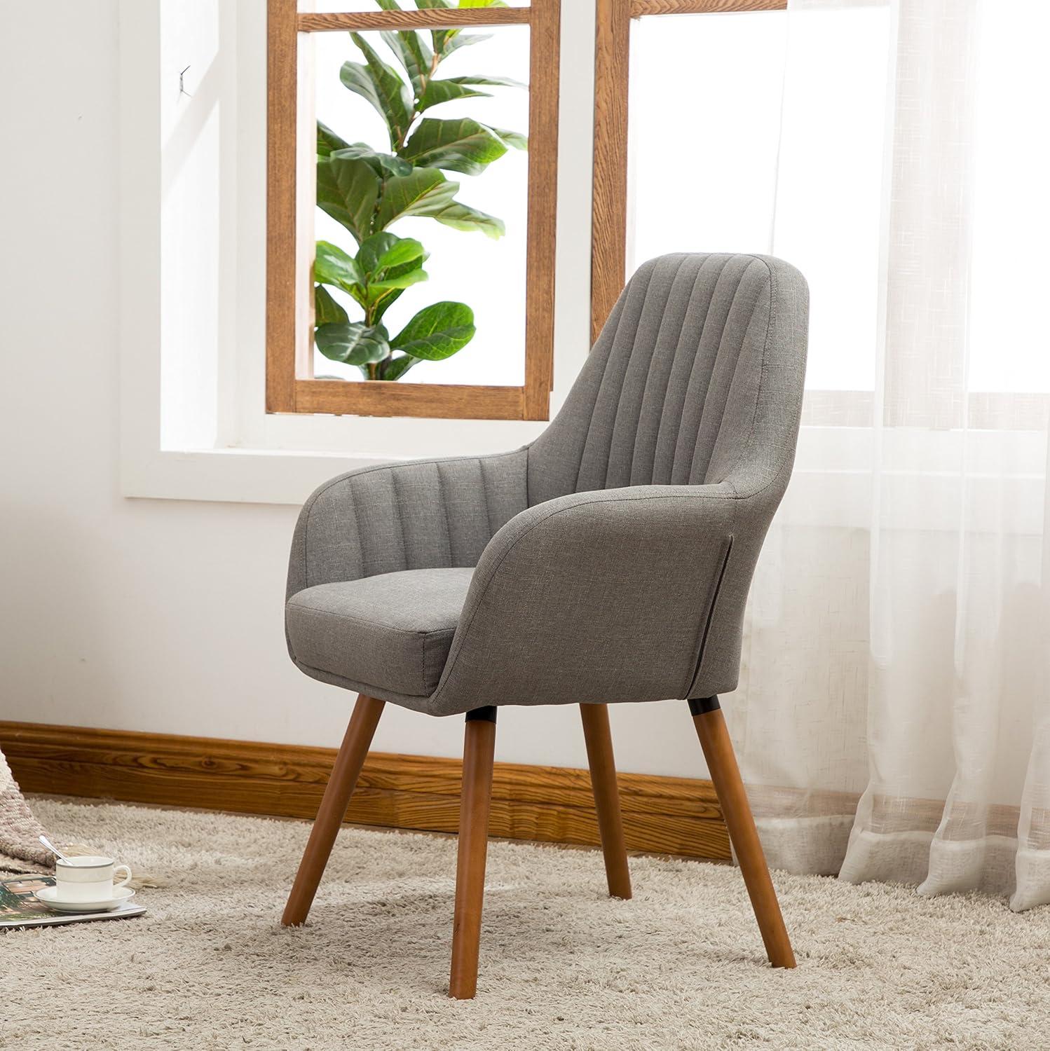 Gray Barrel Accent Chair with Wood Legs