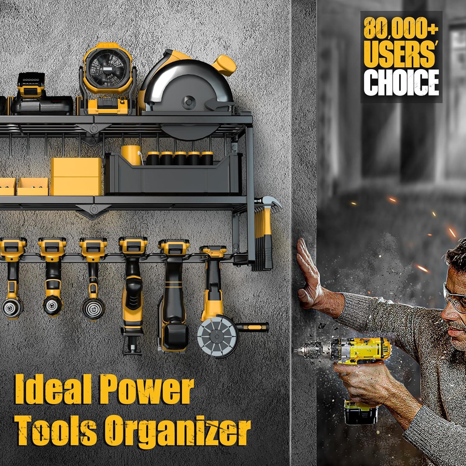 Power Tool Organizer, 7 Drill Holder for Tool Organizer, Storage and Organization for Garage, Heavy Duty Metal Tool Shelf Utility Rack for Cordless Power Tools Suitable for Pegboard/Workshop