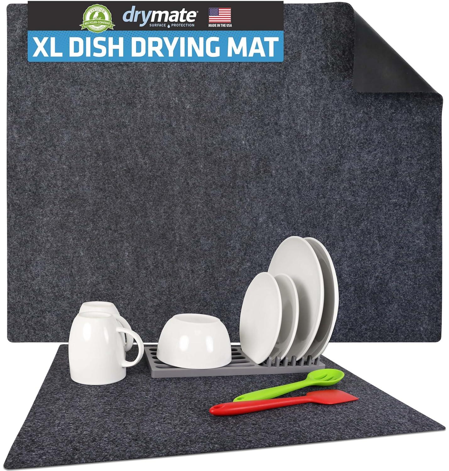 Drymate Low-Profile Dish Drying Mat, Drip Pad For Kitchen Counter - Thin/Absorbent/Waterproof/Easy To Clean