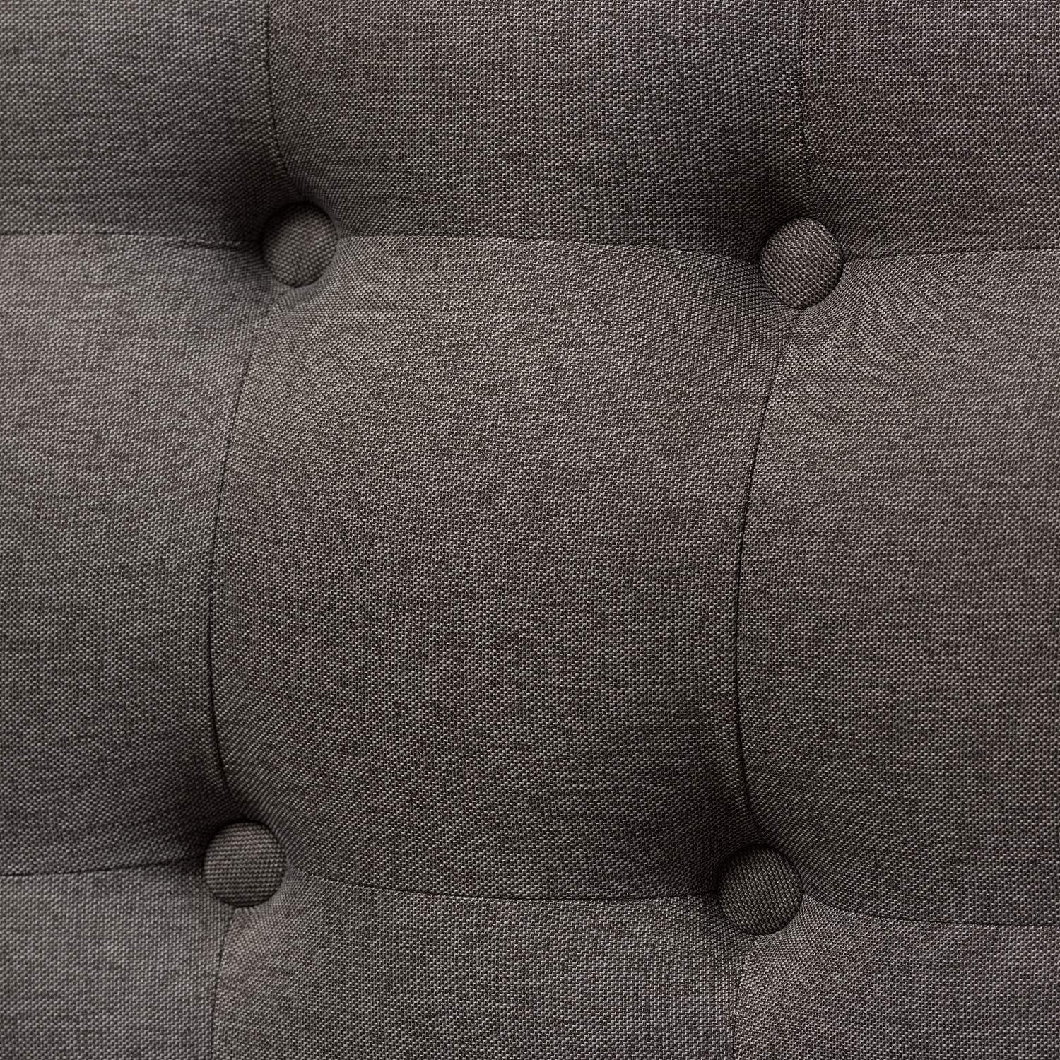 Melody Mid-Century Modern Fabric and Natural Wood Finishing 3 Seater Settee Bench Gray - Baxton Studio: Rubberwood Legs, Button-Tufted Back