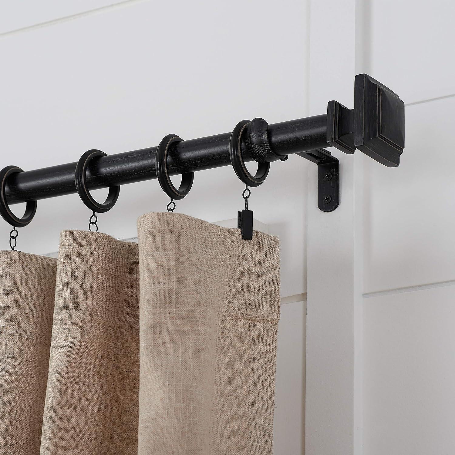MODE Mode Farmhouse Collection 1 1/8 in Diameter Curtain Rod Set with Cottage Square Finials and Steel Wall Mounted Adjustable Rod