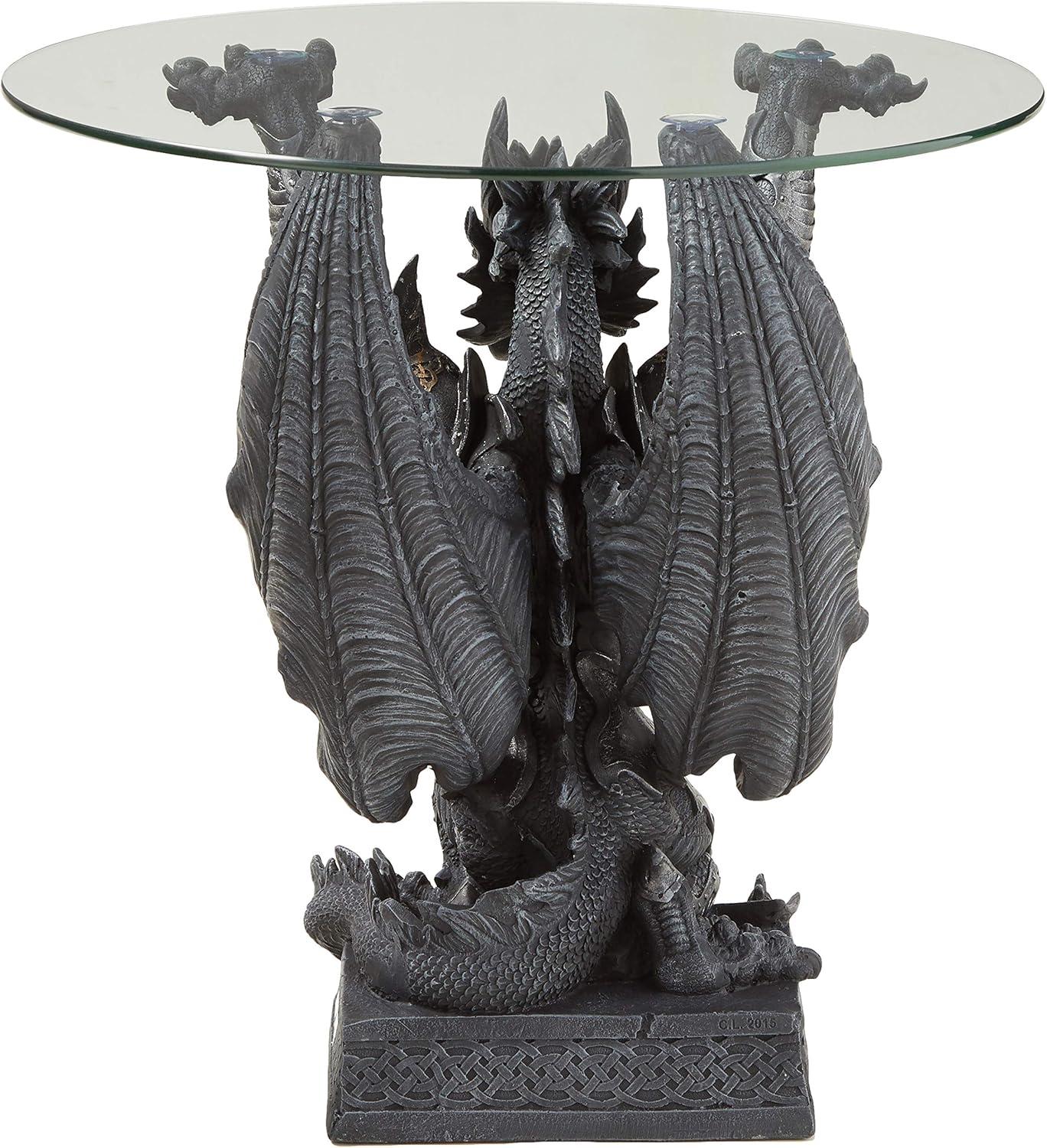 Hastings Warrior Dragon Sculptural Glass-Topped Table