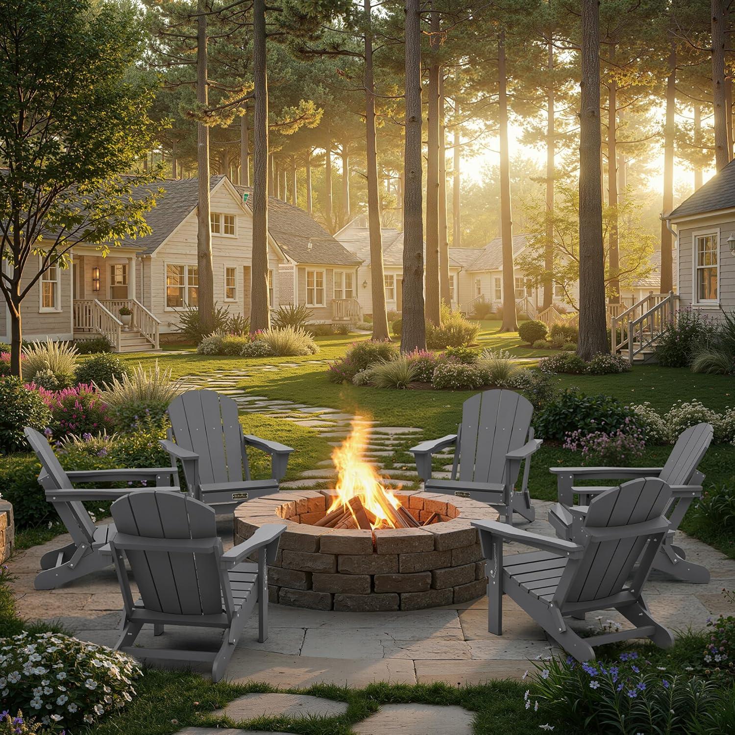 SERWALL Folding Adirondack Chair for Patio Garden Outdoors Fire Pit- (Folding Gray)