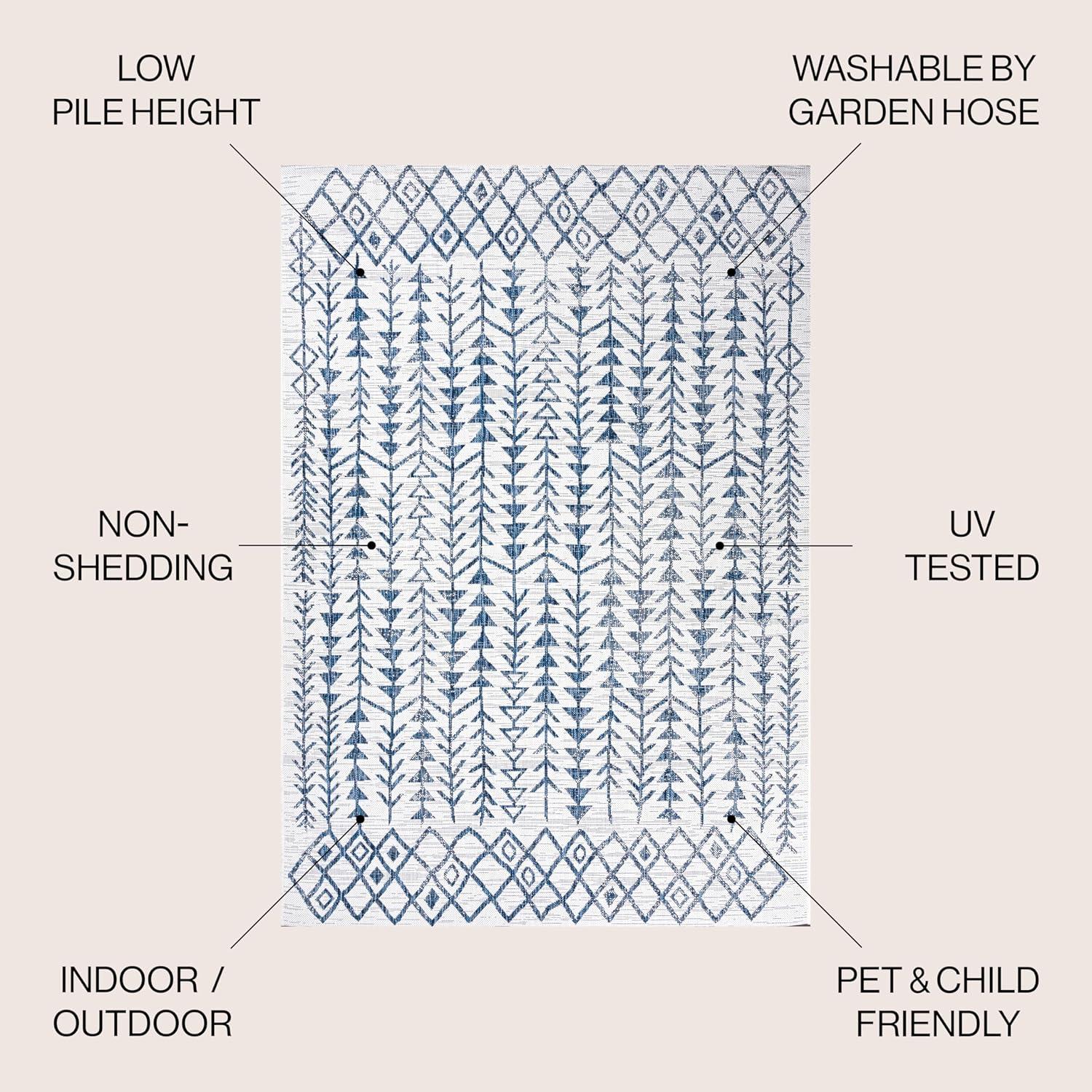 3'x5' Tokay Bohemian Styled Geometric Indoor/Outdoor Area Rug, Ivory/Blue - JONATHAN Y