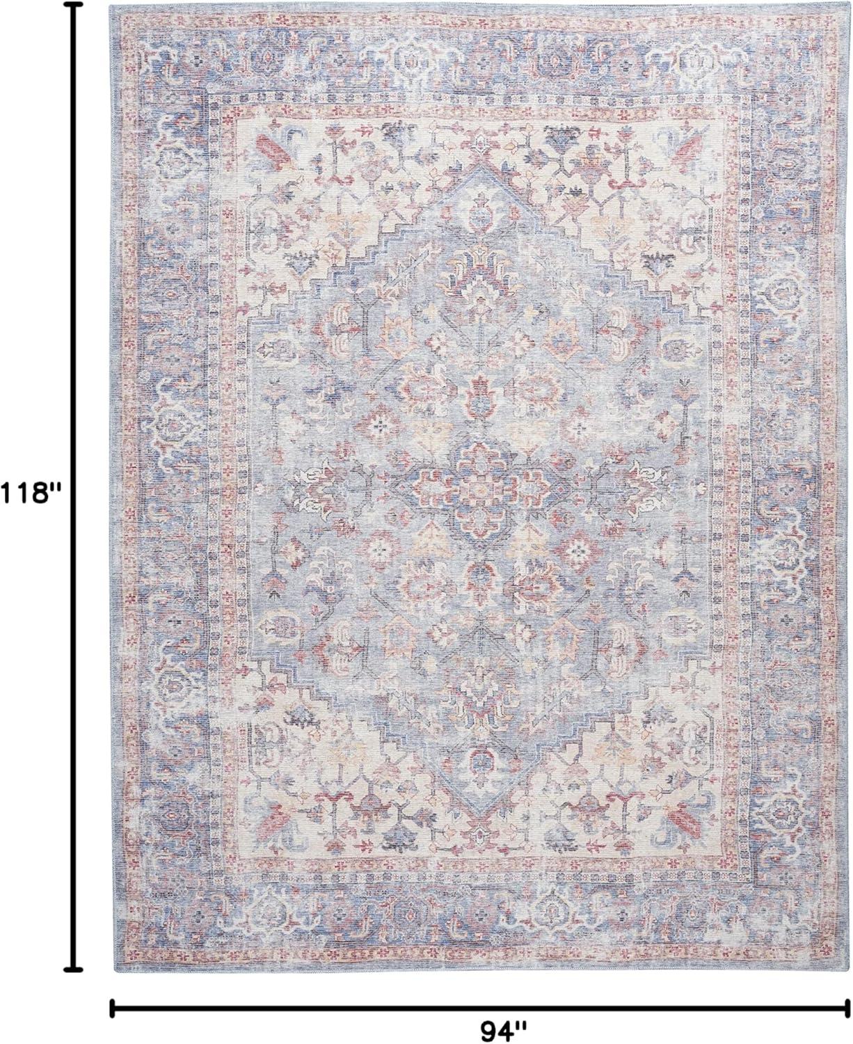 Machine Washable Oriental Blue/Red Area Rug