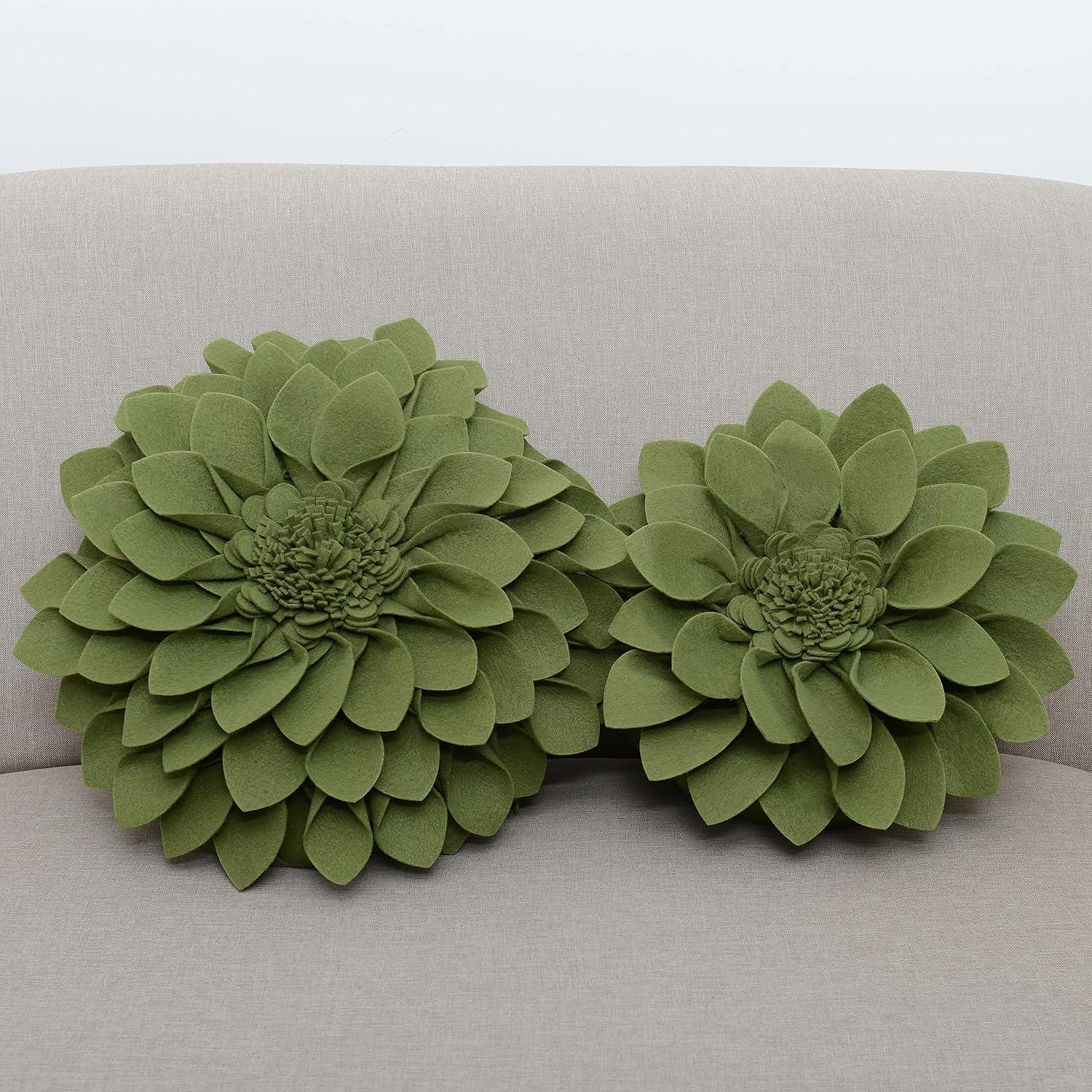 Green Round Felt Flower Throw Pillow