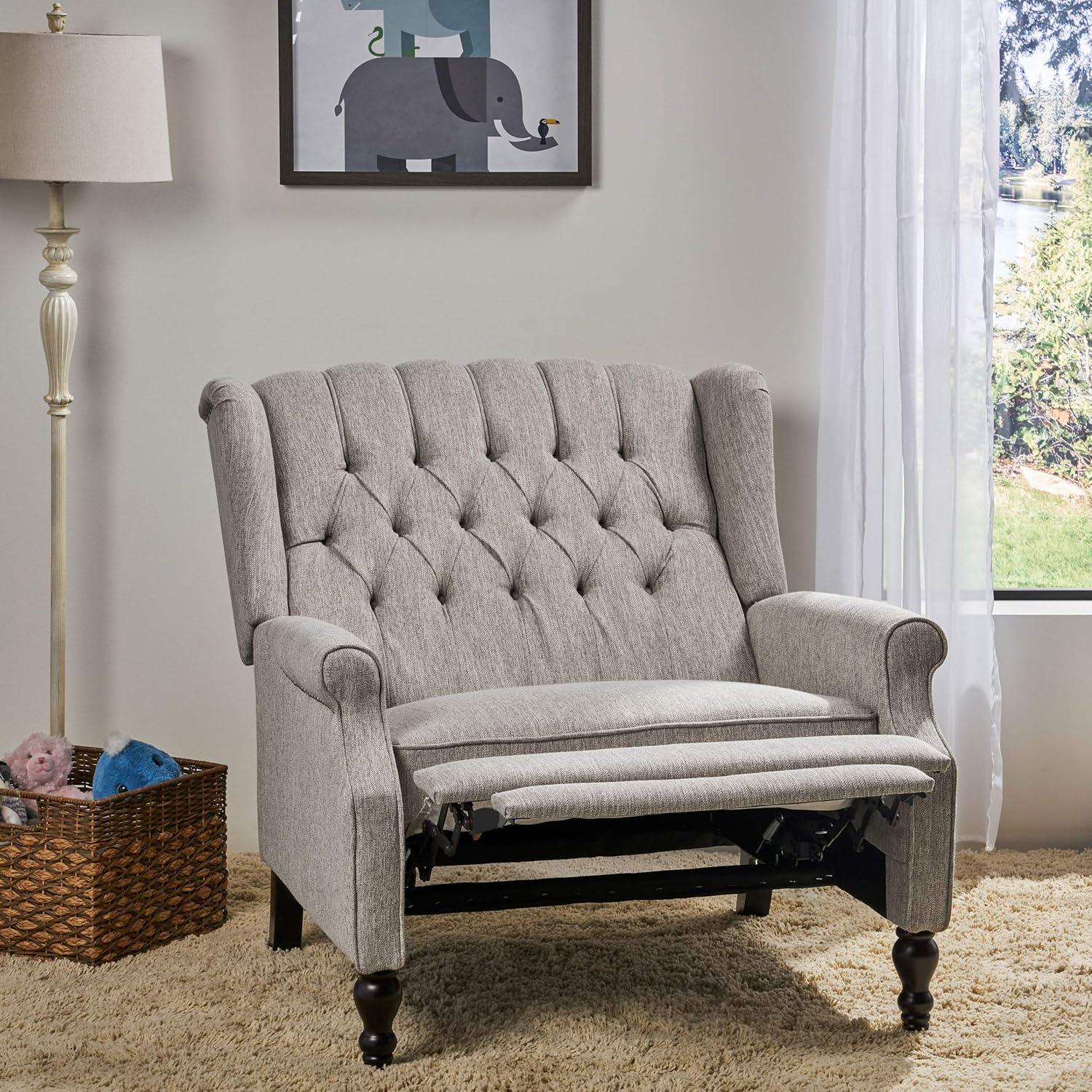 Apaloosa Oversized Wingback Press-Back Recliner Light Gray - Christopher Knight Home: Tufted, Nailhead Trim, Wood Legs