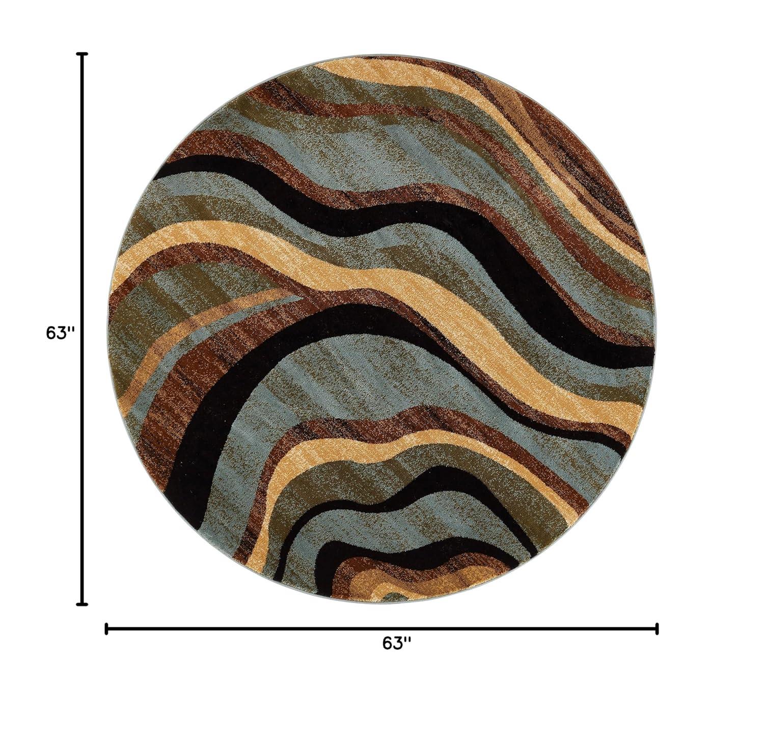 Well Woven Hudson Waves Geometric Modern Casual Abstract Contemporary Natural Lines Soft 5'3" Round Multi Blue Area Rug