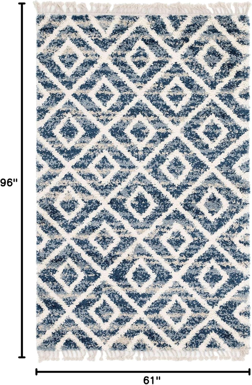 Unique Loom 5' 1 x 8' 0 Blue Hygge Shag Diamond Area Rug