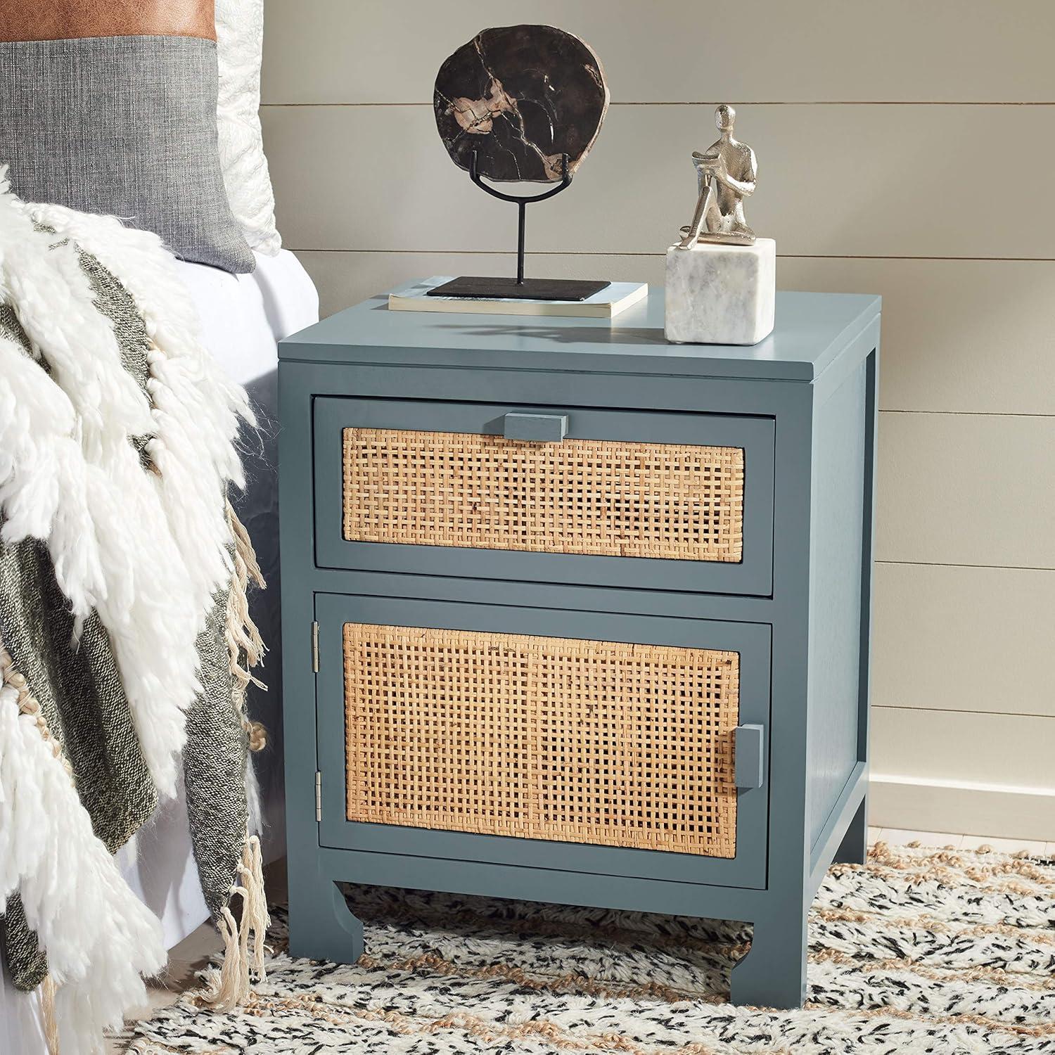 Dave 1 Drawer 1 Door Nightstand - Blue Grey/Natural - Safavieh.