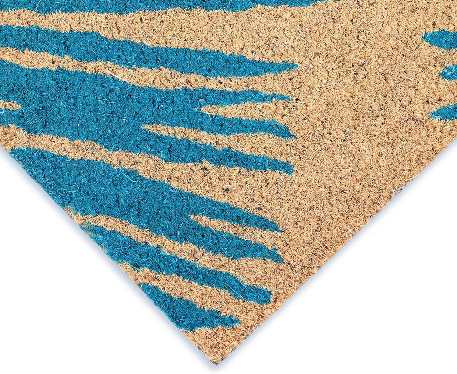 Blue Coir Outdoor Doormat with Palm Border, 24" x 36"