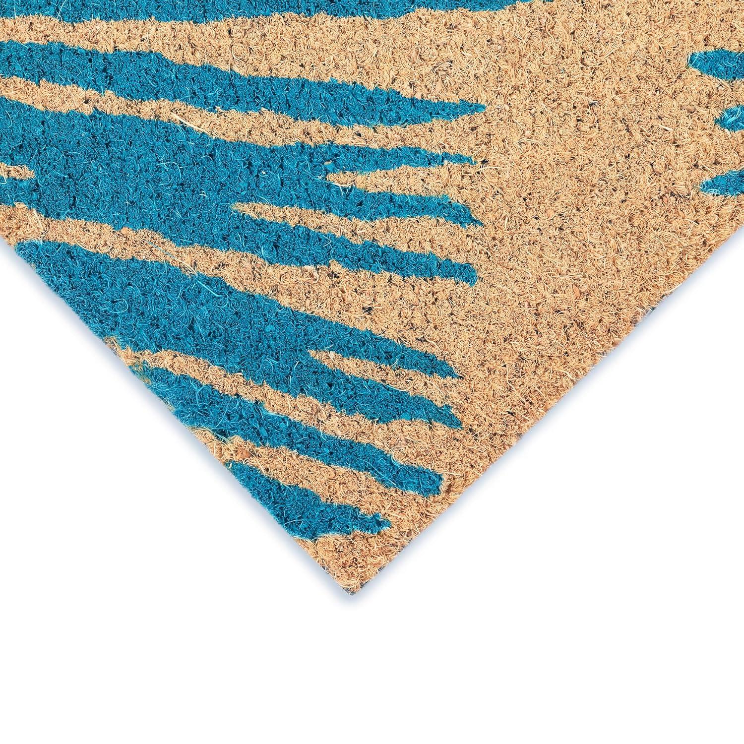 Blue Coir Outdoor Doormat with Palm Border, 24" x 36"