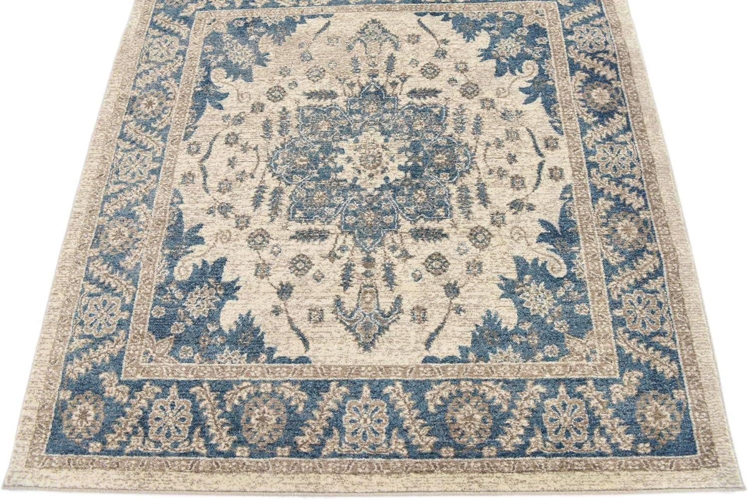 Salzburg Ivory and Gray Floral Square Indoor Rug, 5' x 5'