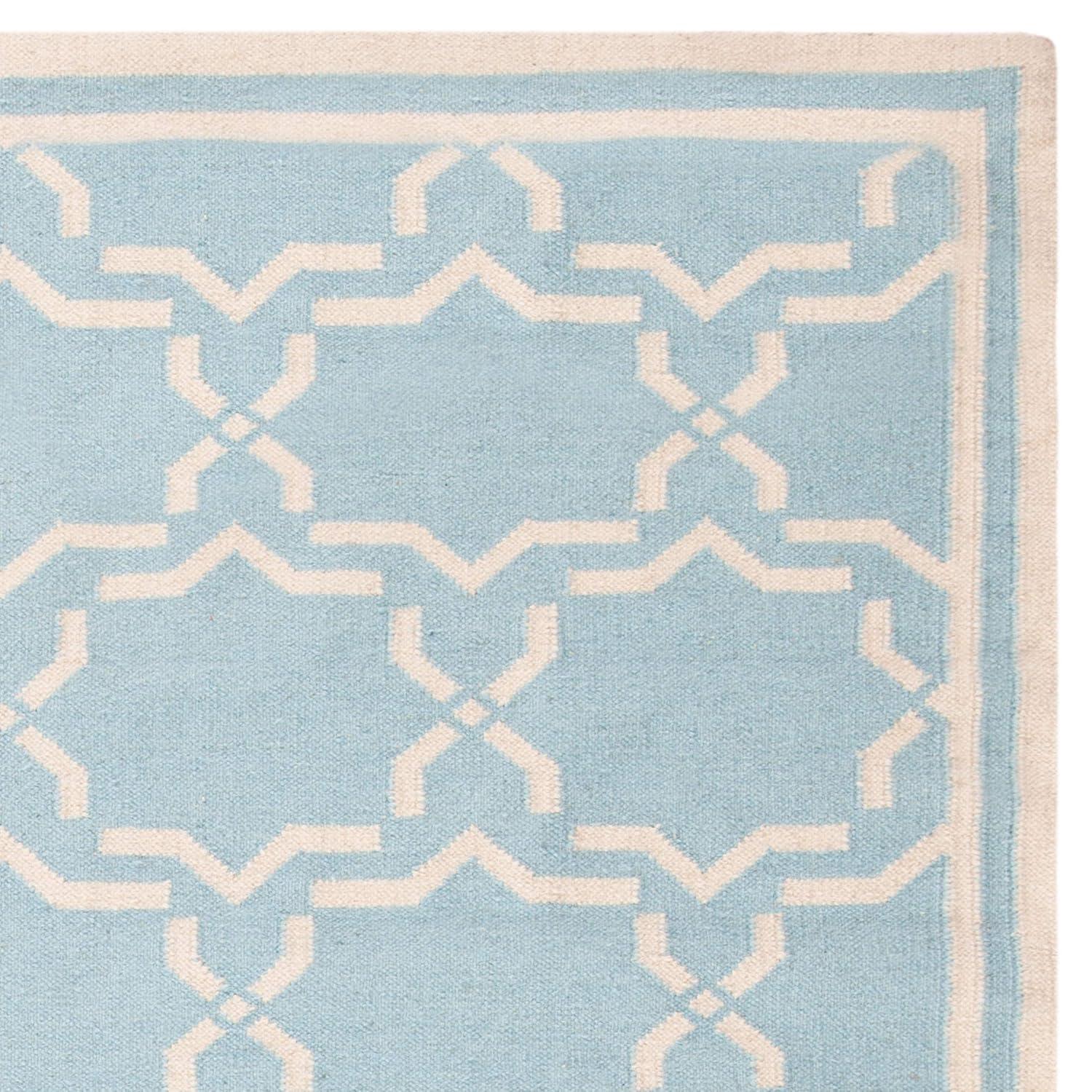 SAFAVIEH Alfombra Geométrica de Lana Marroquí Dhurrie Myles, Azul Claro/marfil, 3' x 5'