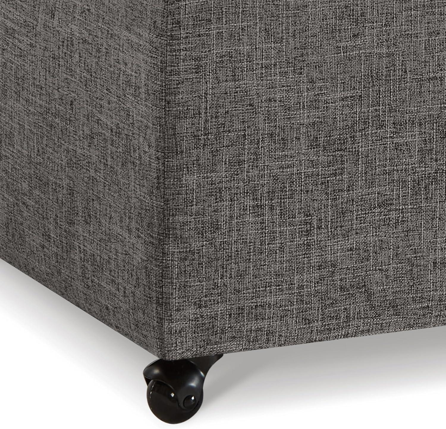 Dark Gray Faux Leather Storage Ottoman Bench with Wheels