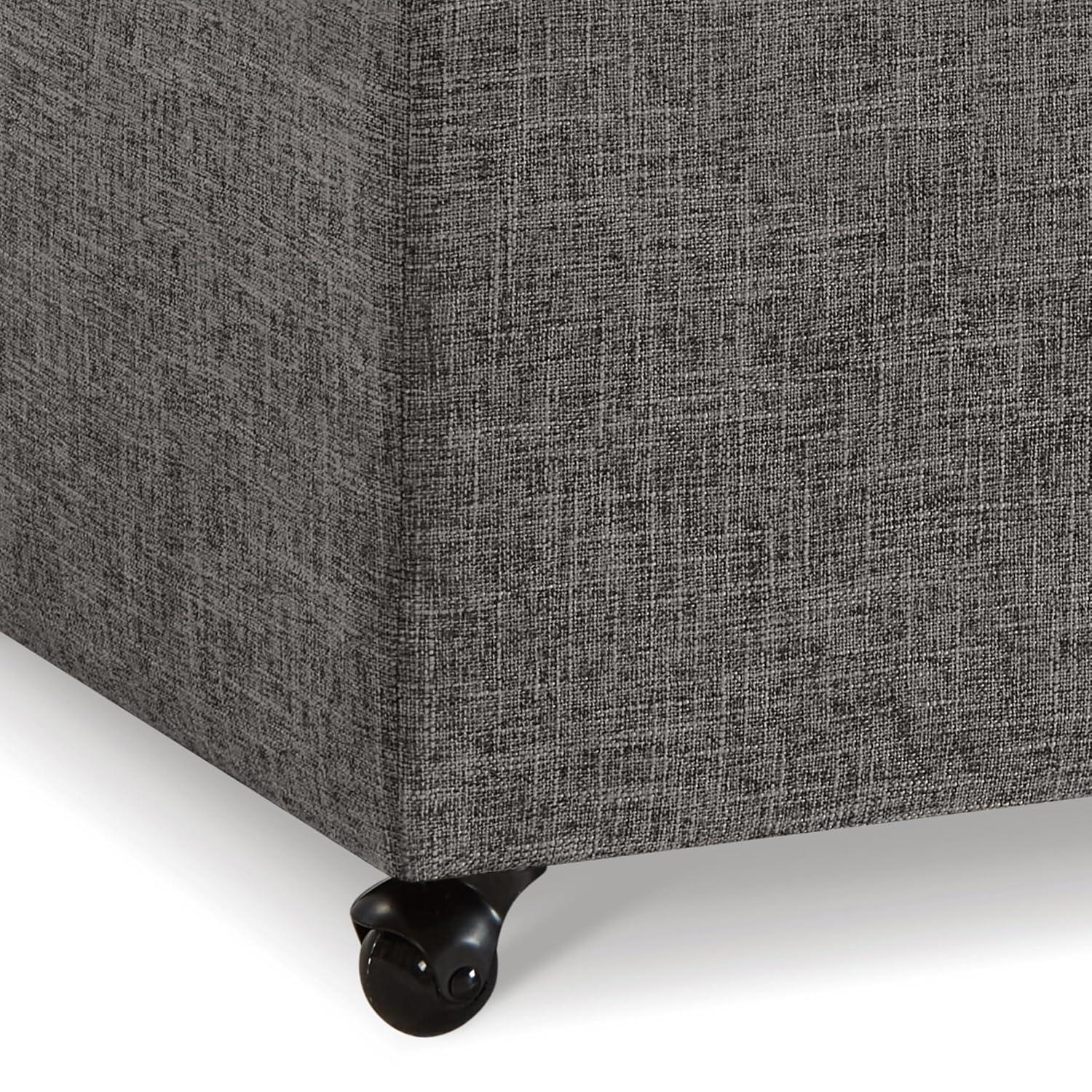 Dark Gray Faux Leather Storage Ottoman Bench with Wheels