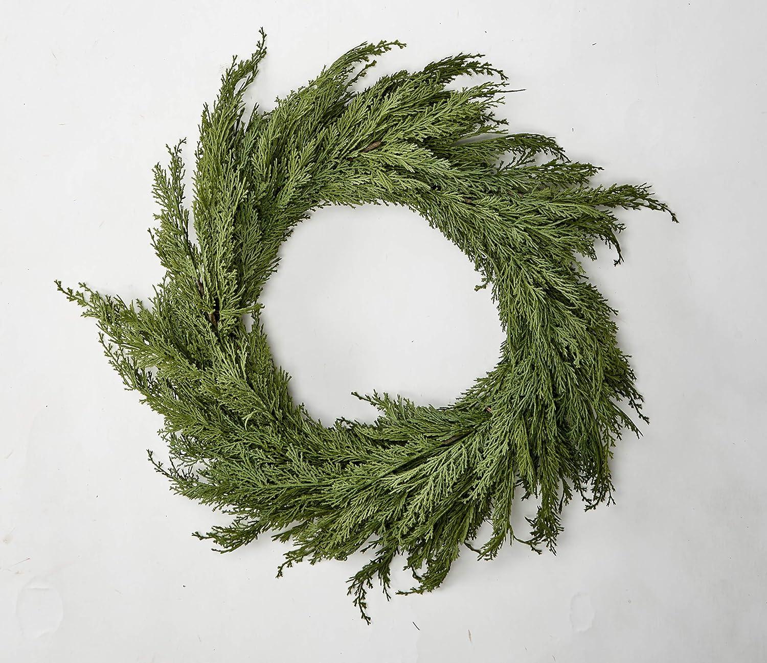 24" Green Artificial Cedar Wreath with Natural Twig Base