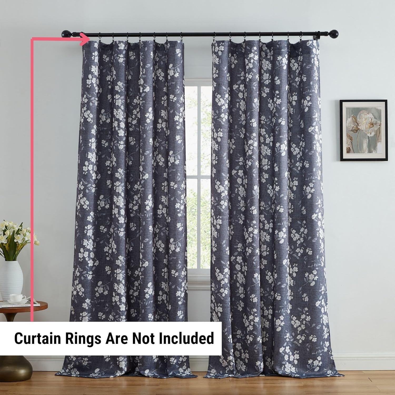 Charcoal Grey Floral Room-Darkening Polyester Curtains, 52 W x 84 L