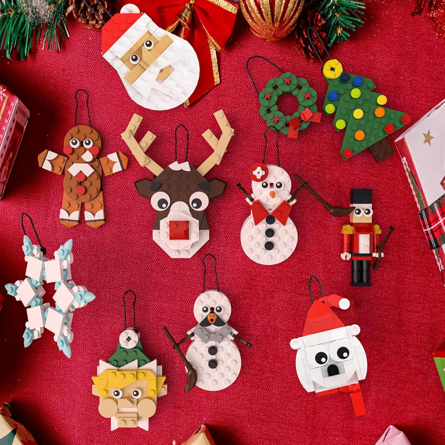 Christmas Ornaments Building Kit, Christmas Tree, Wreath, Santa, Snowman, Gingerbread, Reindeer, Nutcrackers, Snowflake 11-in-1. Stocking Stuffers Decor Toys Gifts for Boys Girls Kids.