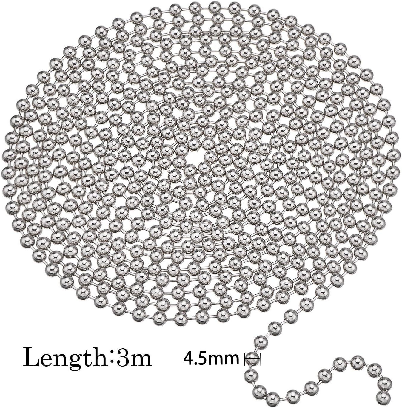 Shappy 10 Feets Beaded Ball Pull Chain Extension Roller Shade Bead Chain Extender with 10 Pieces Matching Connector for Window Blind Vertical Replacement (4.5 mm,Silver)