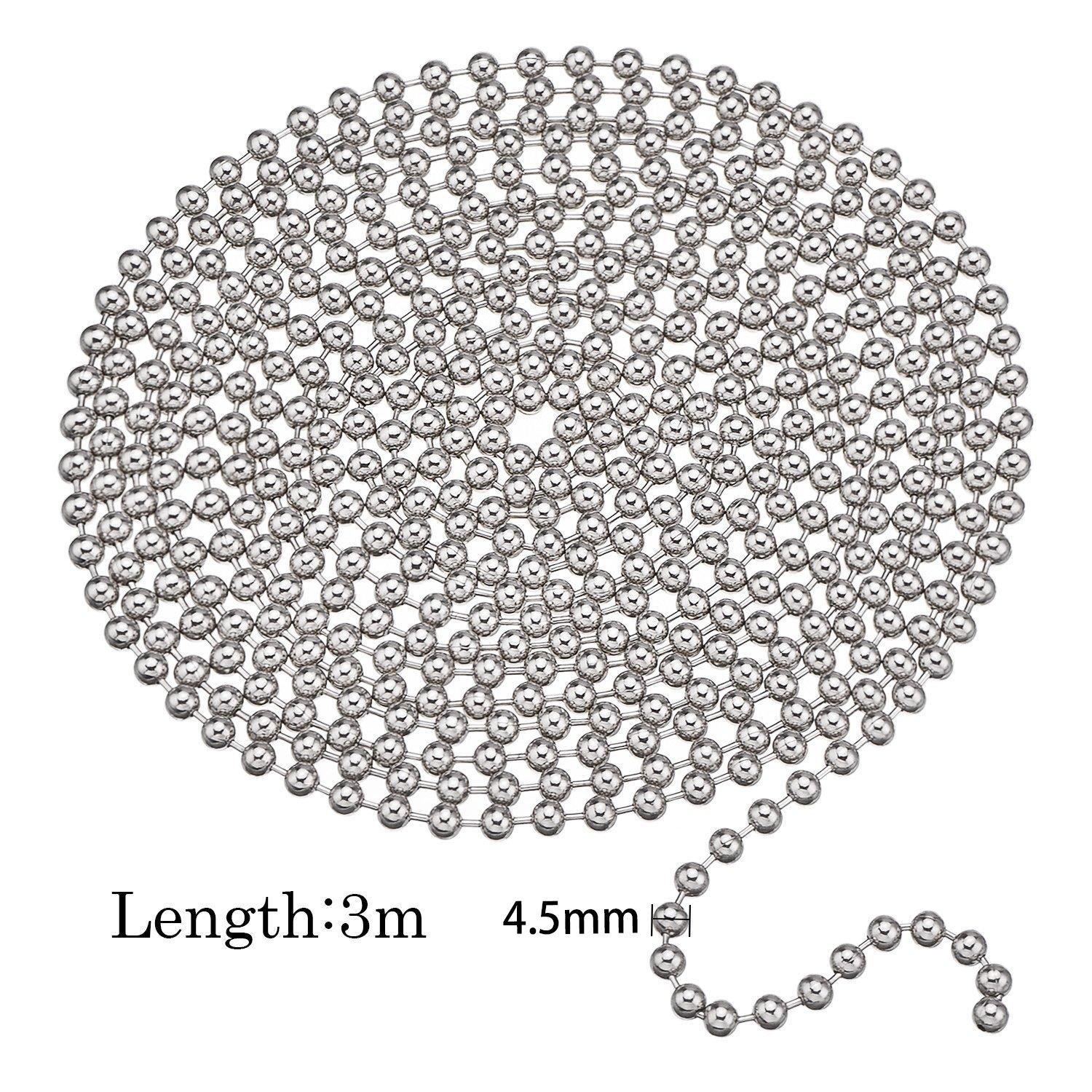 Shappy 10 Feets Beaded Ball Pull Chain Extension Roller Shade Bead Chain Extender with 10 Pieces Matching Connector for Window Blind Vertical Replacement (4.5 mm,Silver)