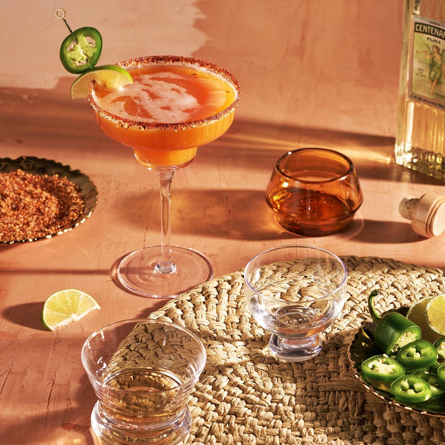 Viski Raye Angled Stemmed Margarita Glasses Set of 2 - Premium Crystal Clear Margarita Cocktail Glasses Drink Gift Set - 12oz