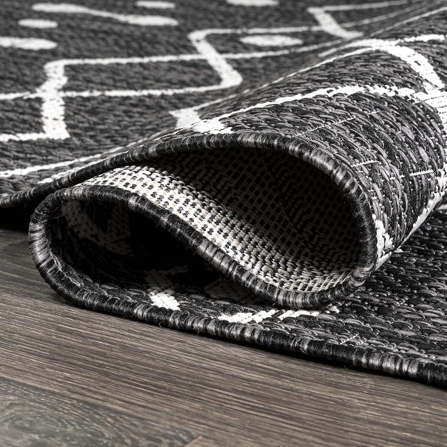 2'x10' Nokat Modern Bohemian Styled Indoor/Outdoor Runner Rug, Black/Ivory - JONATHAN Y