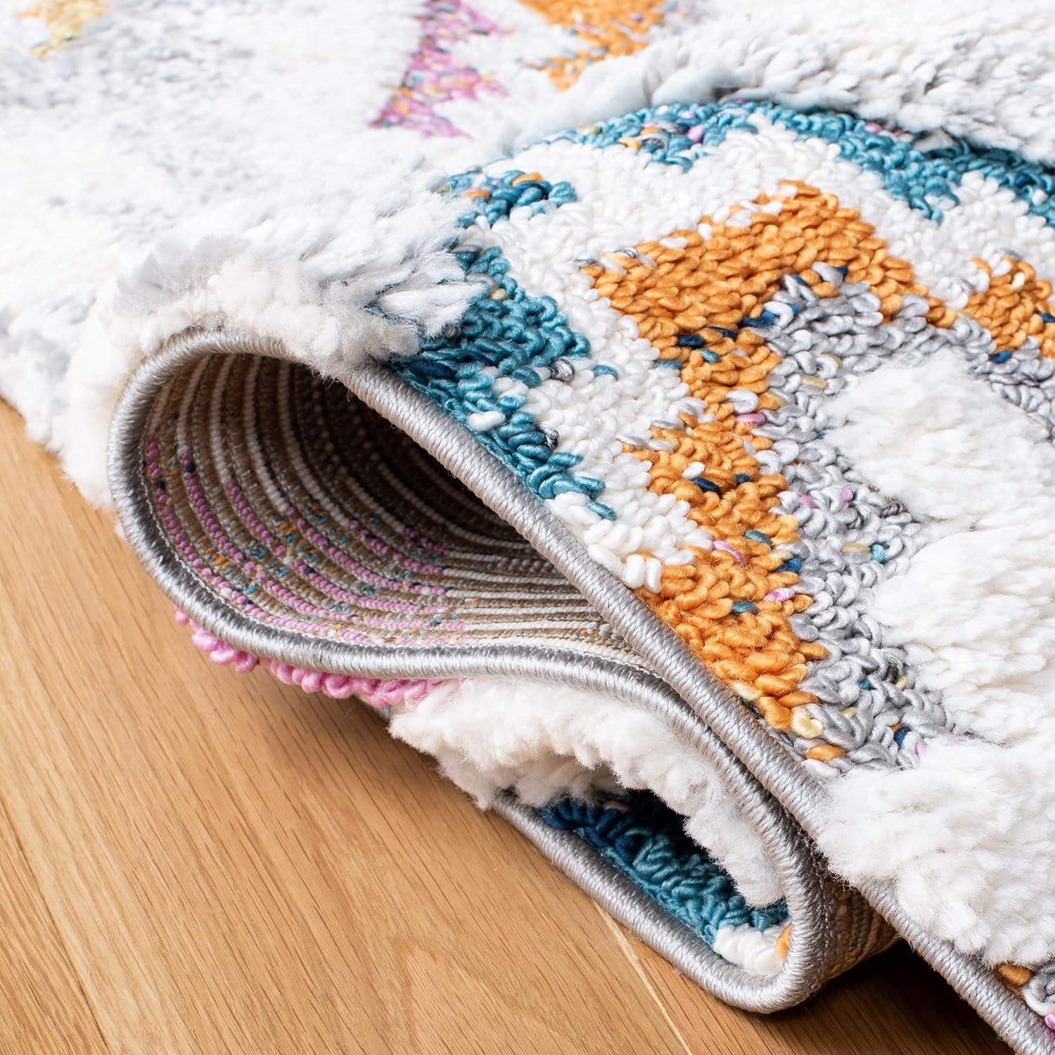 SAFAVIEH Moroccan Fringe Amelia Southwestern Shag Area Rug, Grey/Ivory, 9' x 12'