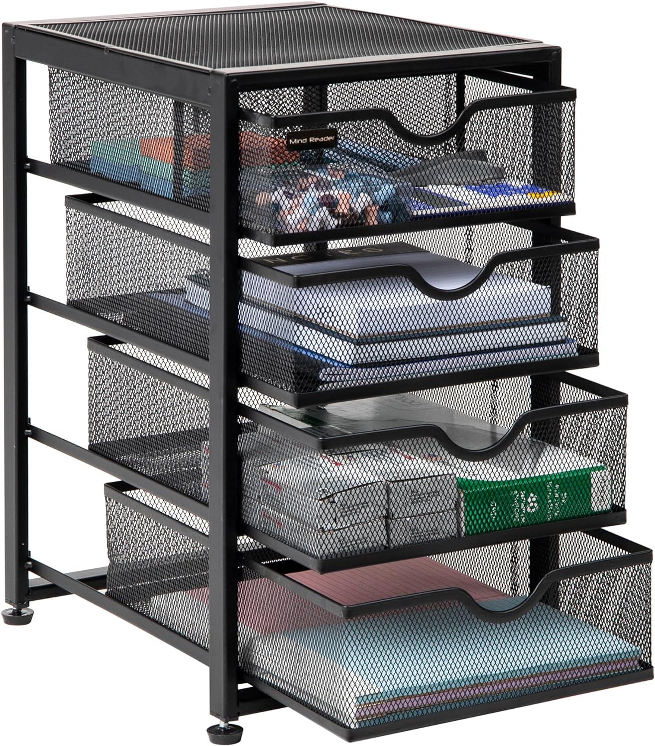 Compact Black Metal Mesh 4-Drawer Cabinet Organizer