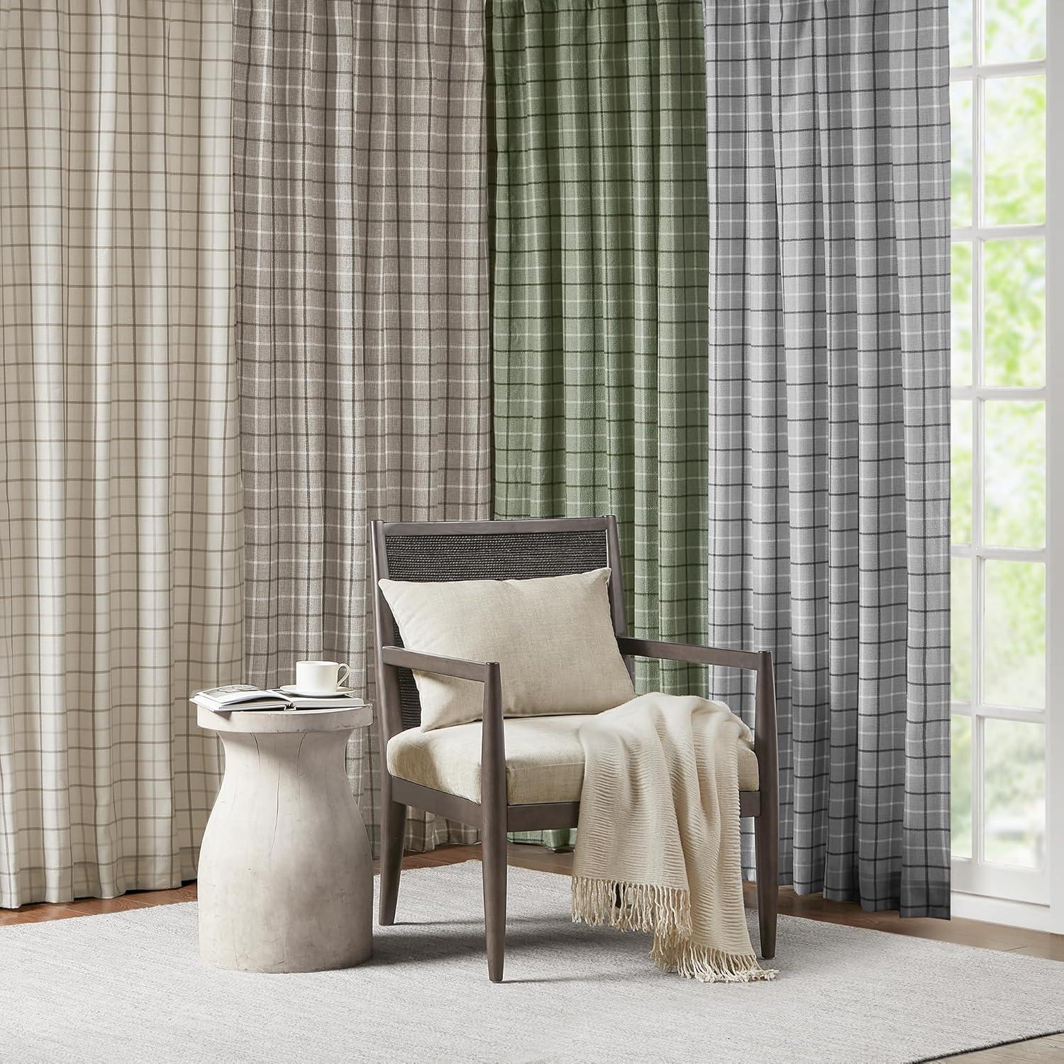 Anaheim Woven Plaid Room Darkening Thermal Fleece Lined Single Curtain Panel