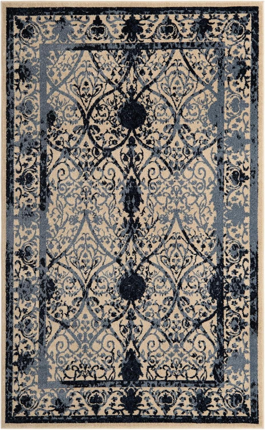 Unique Loom Traditional La Jolla Rug Ivory and Blue/Blue 5' 1" x 8' Rectangle Floral Coastal Perfect For Living Room Bed Room Dining Room Office