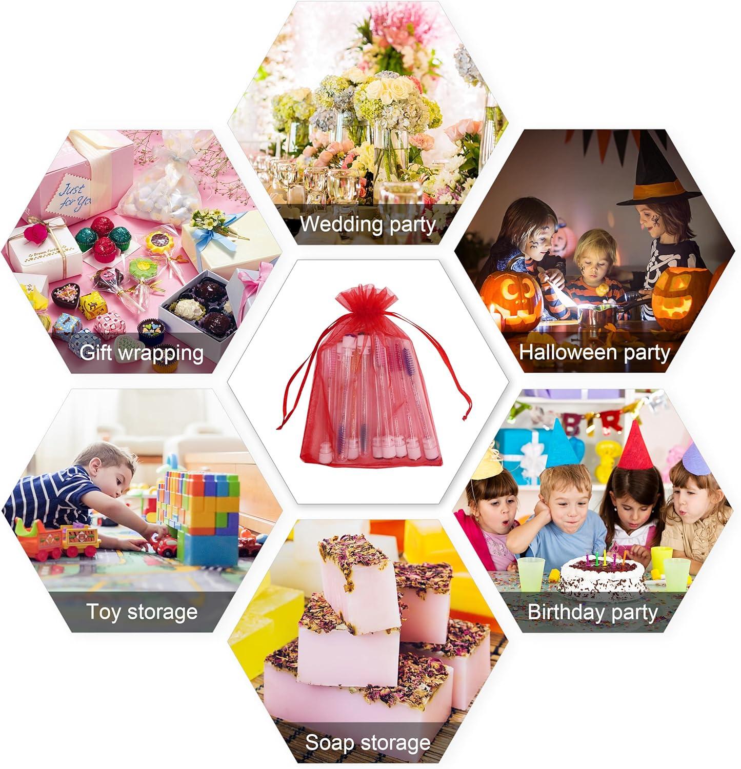 100PCS 4x6inch (10x15cm) Drawstring Organza Jewelry Favor Pouches Wedding Party Festival Gift Bags Candy Bags (Red)