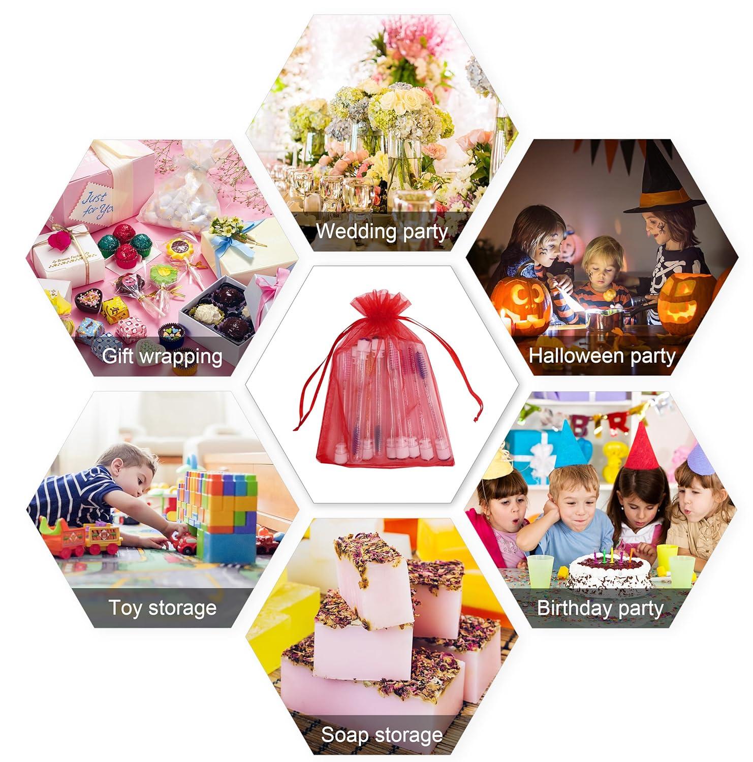 100PCS 4x6inch (10x15cm) Drawstring Organza Jewelry Favor Pouches Wedding Party Festival Gift Bags Candy Bags (Red)