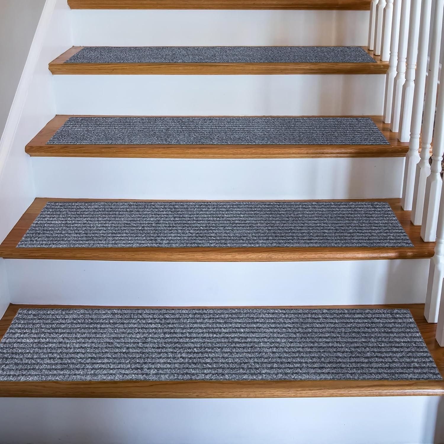 Washable Non-Slip Rubberback Ribbed Design Indoor/Outdoor Stair Treads