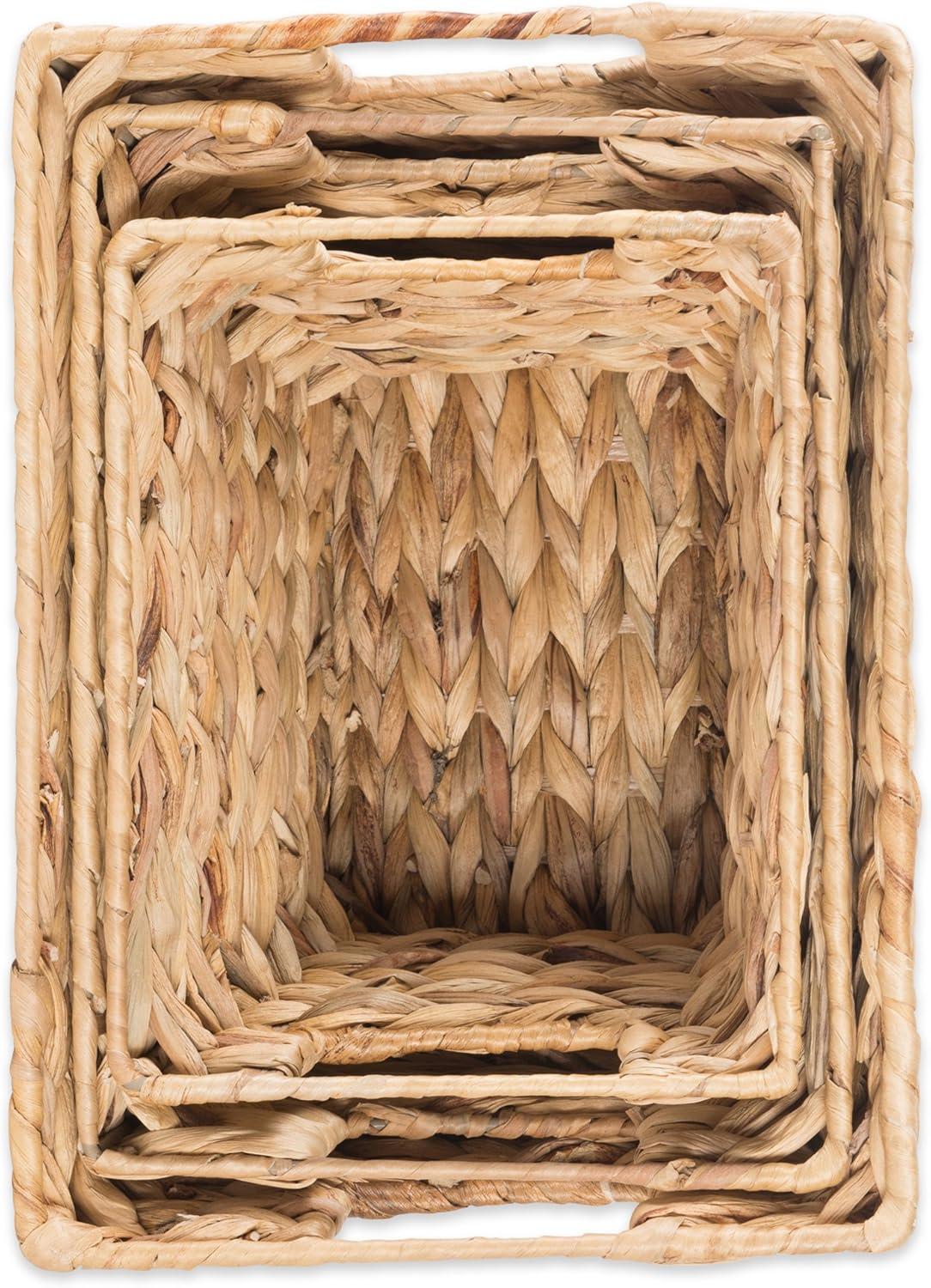 Natural Water Hyacinth Rectangular Storage Baskets Set of 3