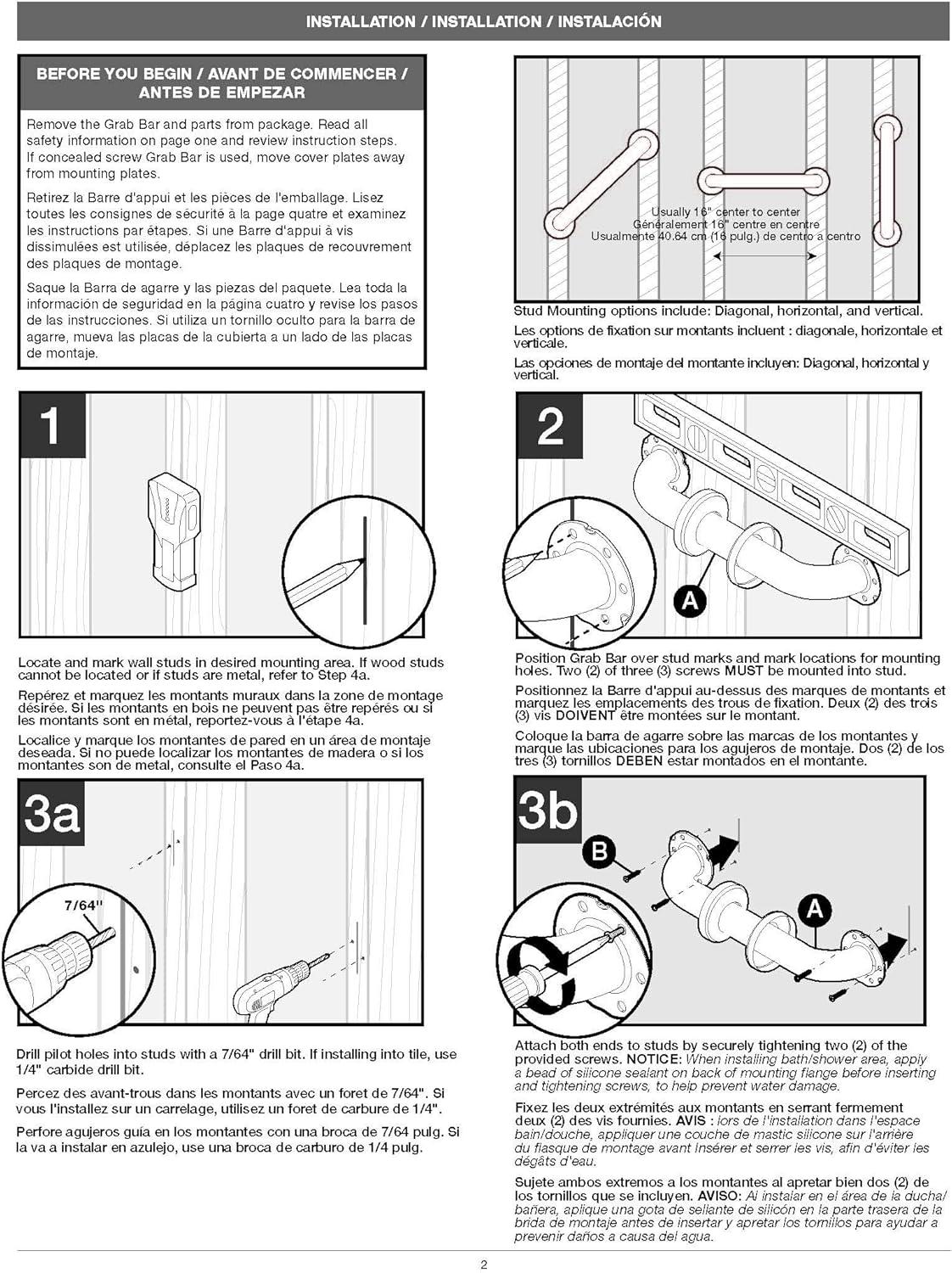 Delta 18" White Stainless Steel ADA Compliant Grab Bar