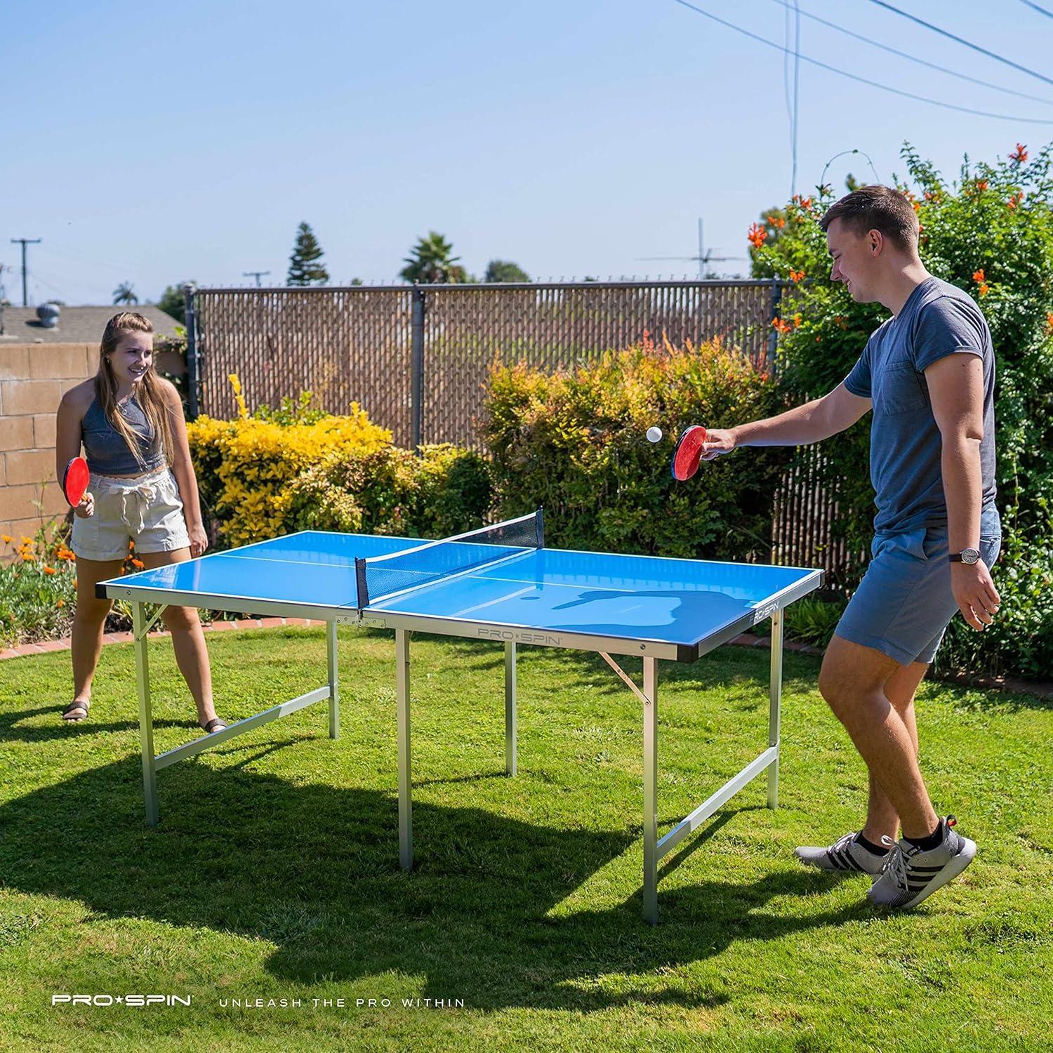 PRO-SPIN Midsize Ping Pong Table & High-Performance Ping Pong Paddle 2 Player Set, Foldable, Portable, Indoor/Outdoor