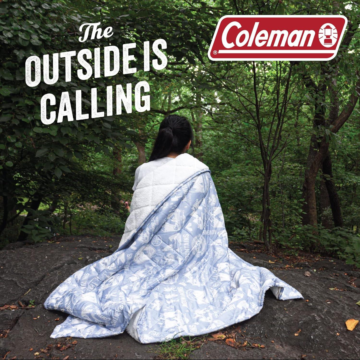 Coleman Coleman Reversible Water Resistant Nylon and Sherpa Diamond Quilted Indoor/Outdoor Throw/Picnic Blanket