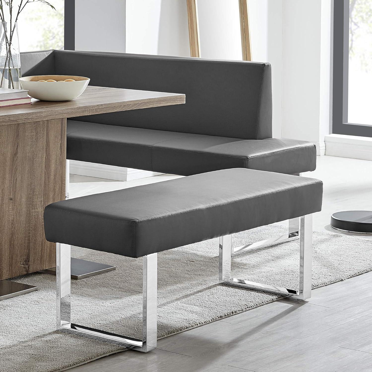 Amanda 48'' Gray Faux Leather and Chrome Bench