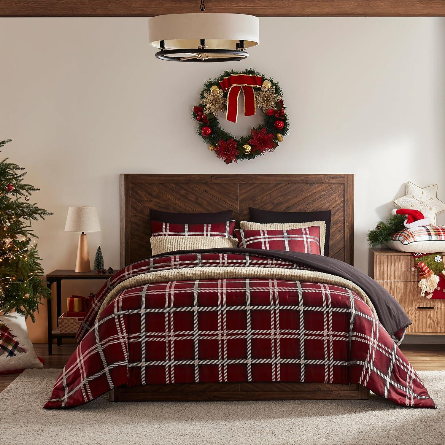 Wonderful Textile Wonderful Cozy Faux Cashmere Comforter Set Classic Plaid Geometic With Herringbone Texture