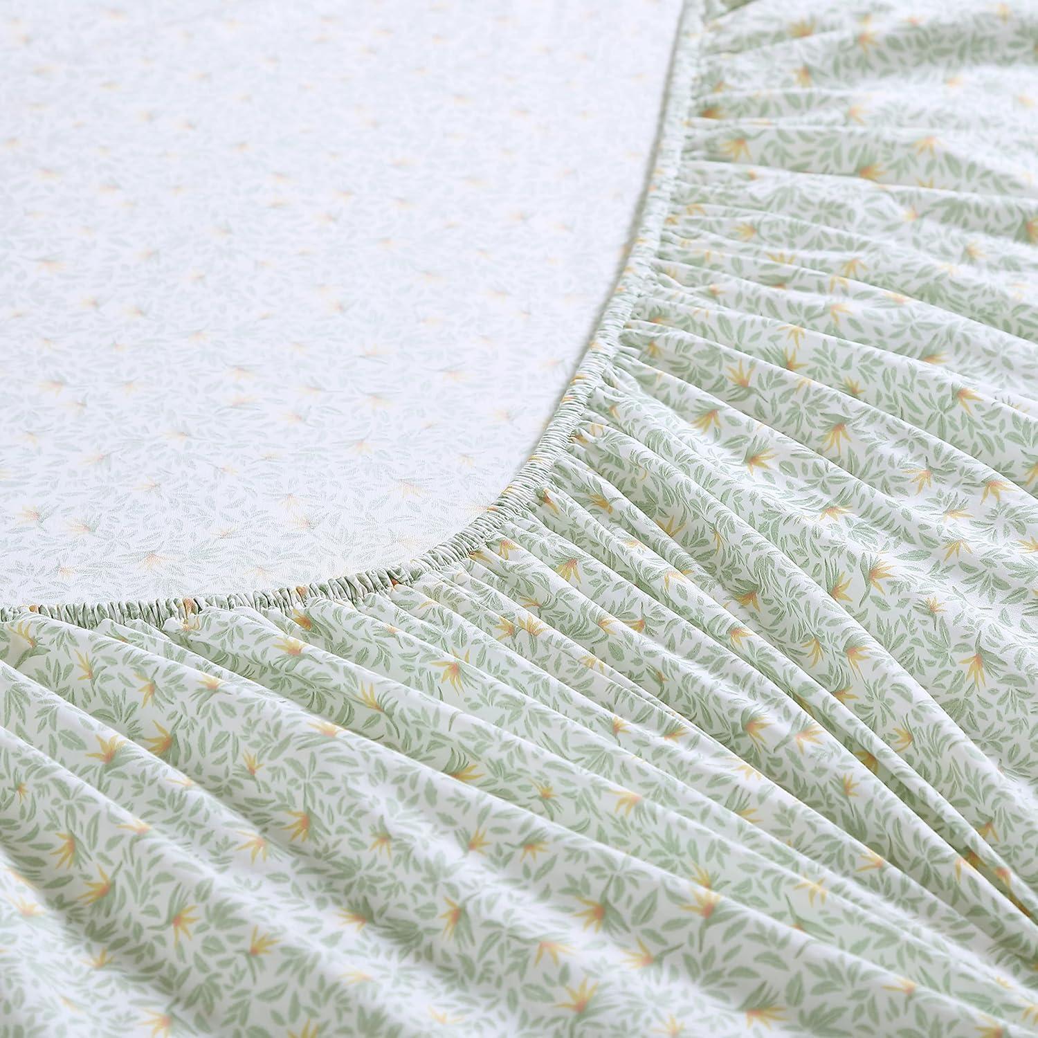 Tommy Bahama Crane Flower 100% Cotton Percale- 4 Piece- Sheet Set  Green- Queen