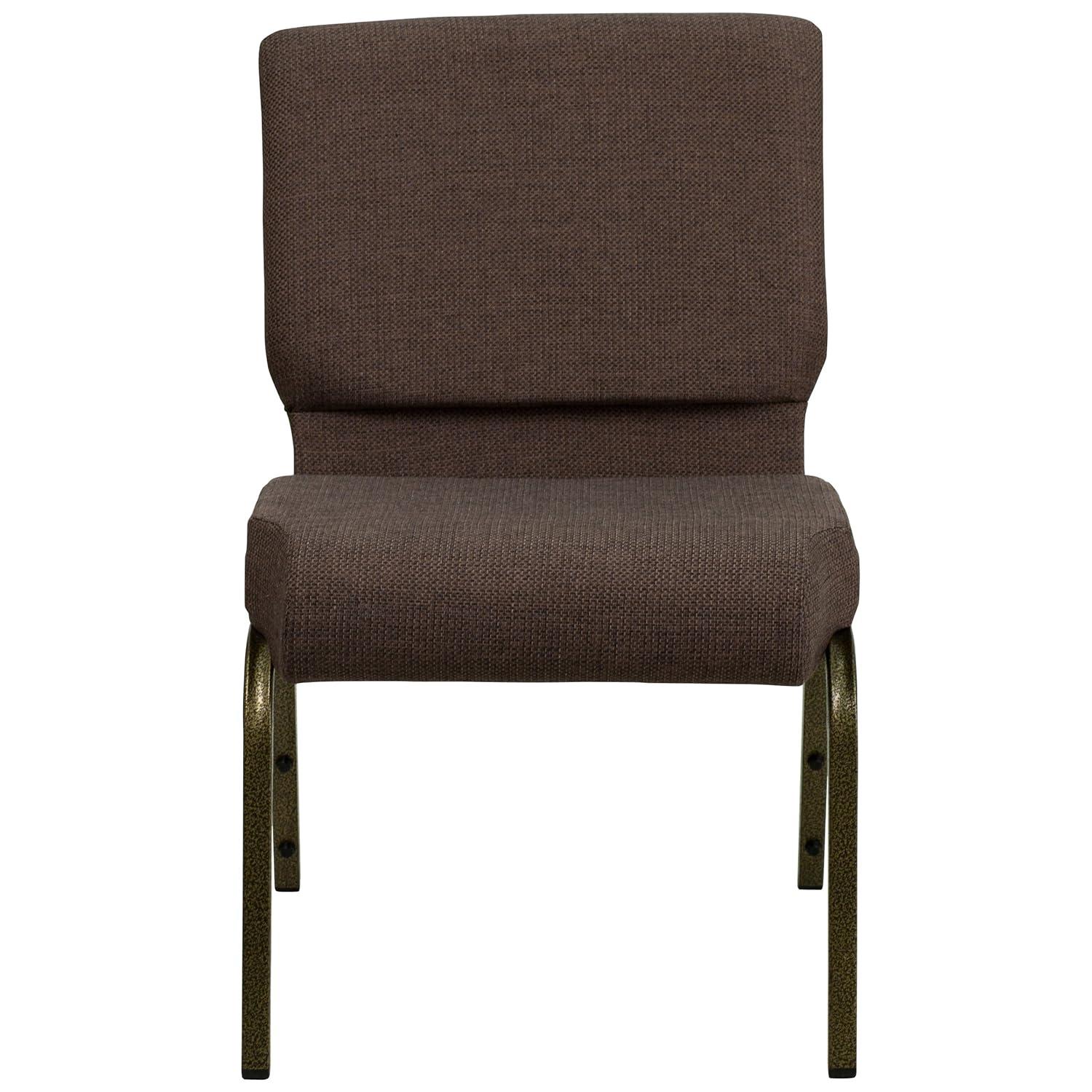 Flash Furniture Hercules Series 21"W Upholstered Adult Church Chair with Book Pouch, Brown