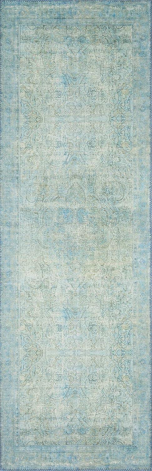 Aqua Blue Floral Motif Hand-Knotted Area Rug