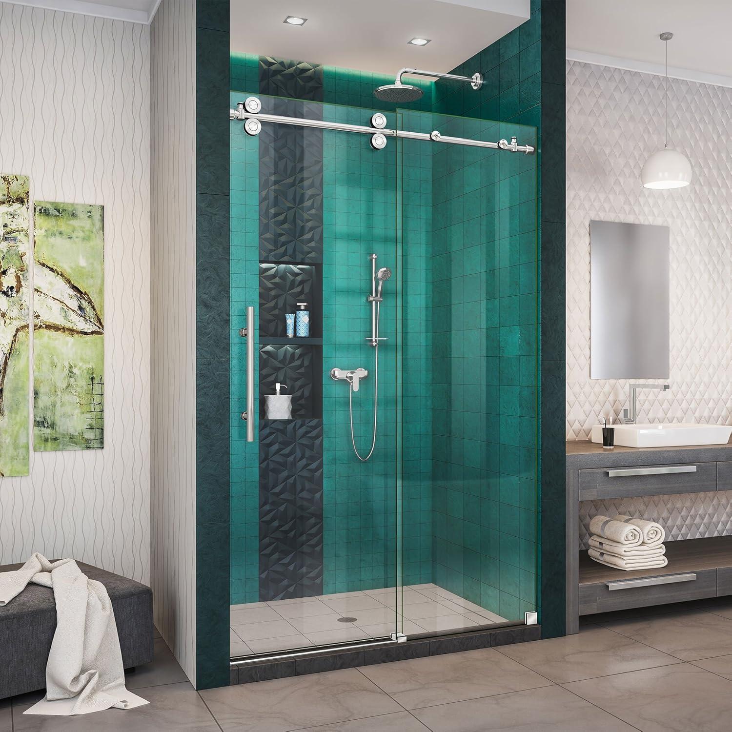 Polished Stainless Steel Frameless Sliding Shower Door with Clear Glass