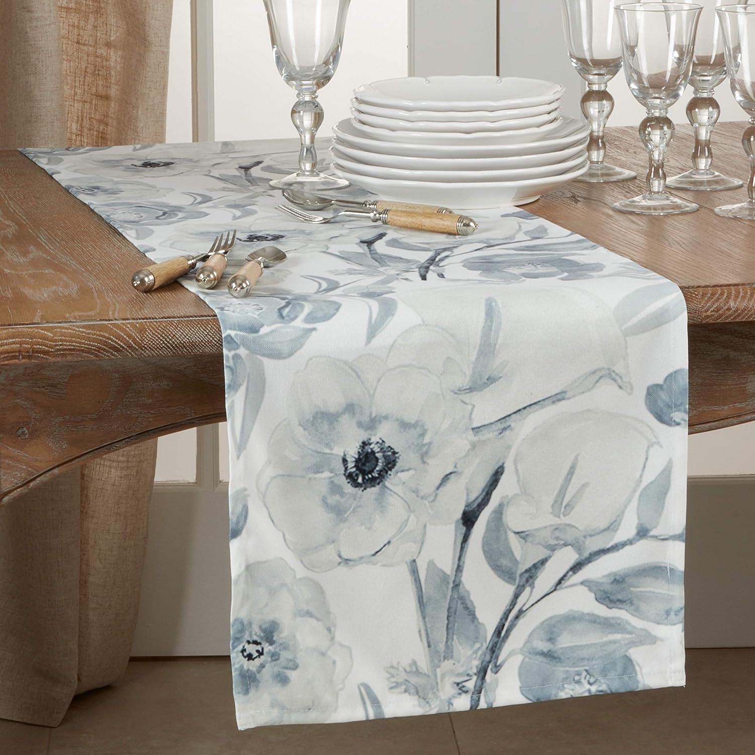 Saro Lifestyle Watercolor Large Floral Table Runner