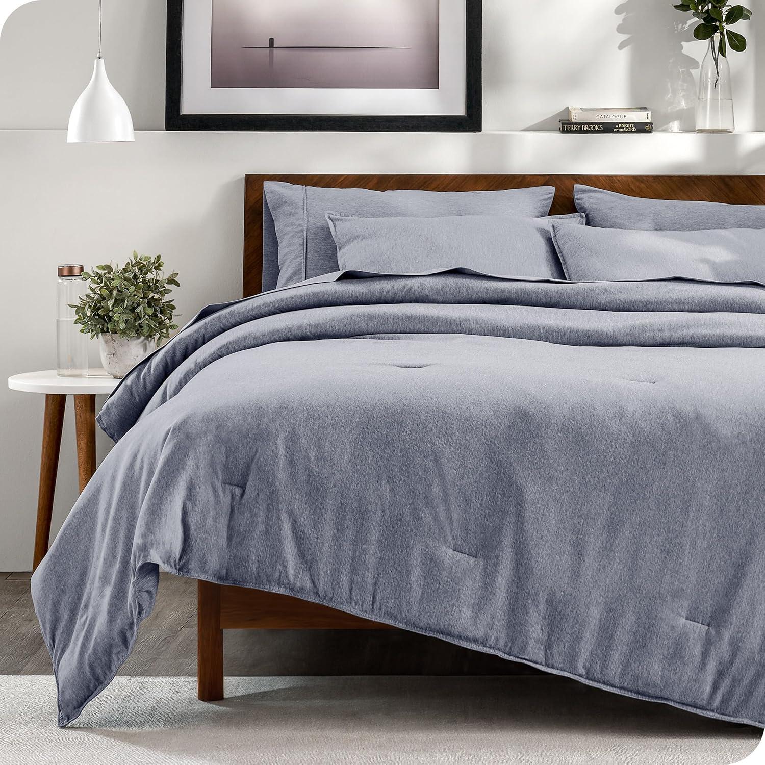 California King Double Brushed Bed in a Bag Heather Midnight Blue by Bare Home