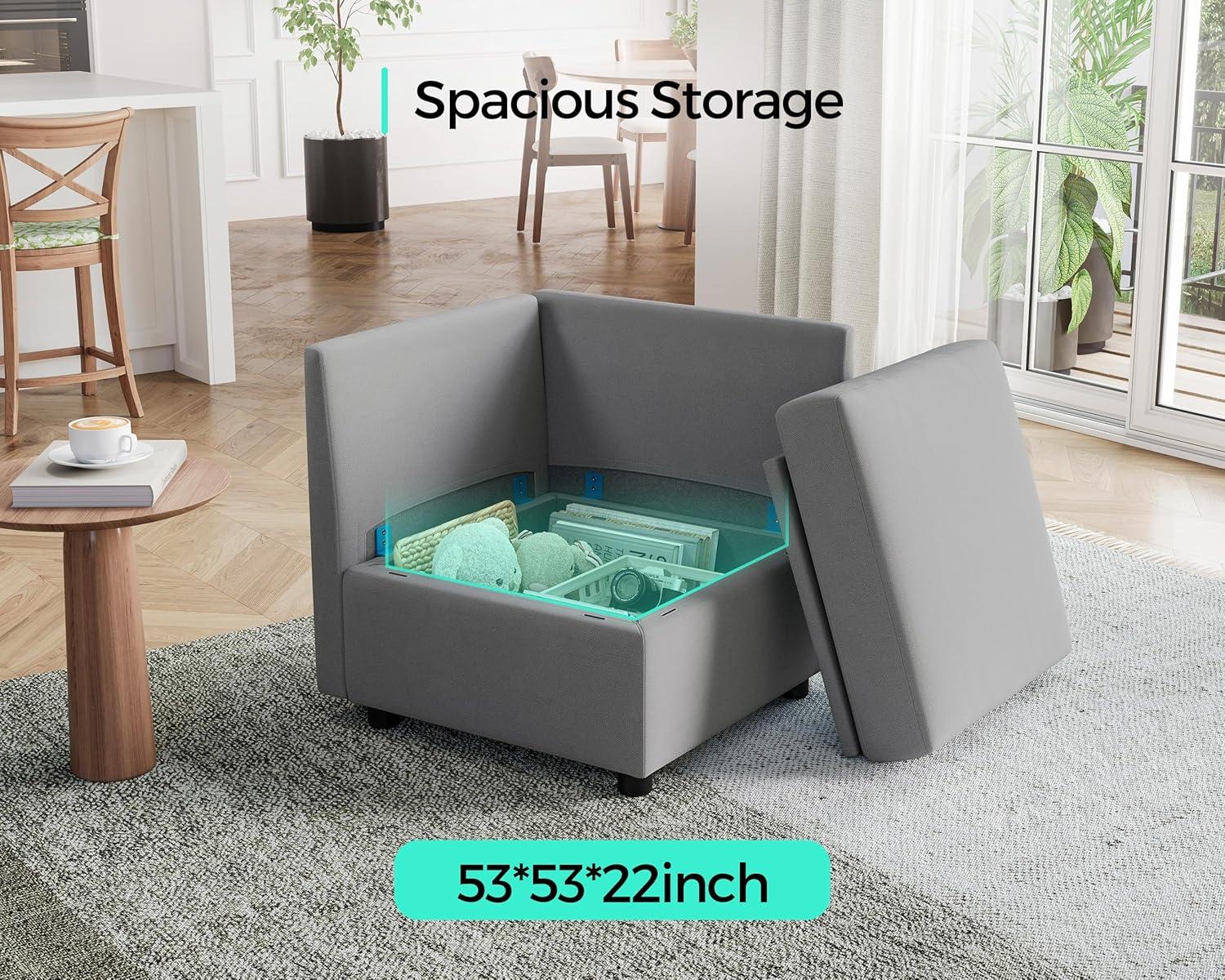 LINSY HOME Corner Seat Module for RUBIK I Modular Sectional Couches and Sofas with Storage, Light Gray