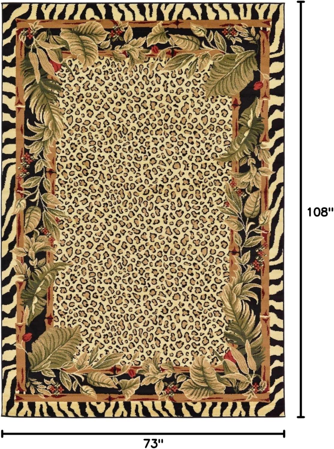 Unique Loom Wildlife Collection Area Rug - Jungle (6' 1" x 9' Rectangle Cream/Black)