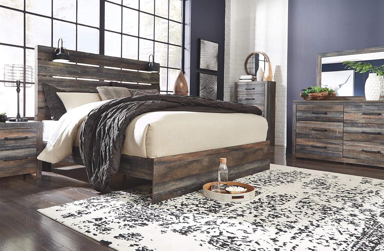 Rustic King Storage Bed with USB Charging, Brown Wood